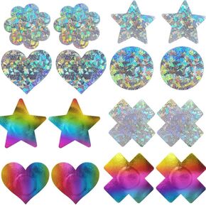 Nipple Pasties for Women Rave Pack 12 Pairs Glitters Nipple Covers Sticky Breast Petals