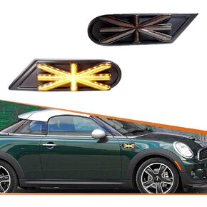 ADIIL Union Jack Style Smoked Lens Amber Side Marker Indicator LED For Mini Cooper R55 R56 R57 R58 R59 Front Side Marker Lights W/Sequential Turn Signal Lamp