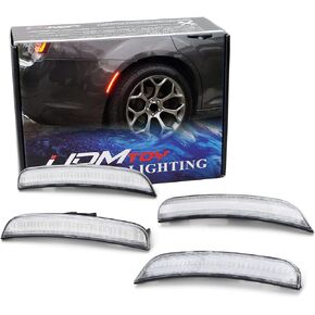 iJDMTOY 4pc Set Black-Out Dark Smoked Lens Amber Front & Red Rear Full LED Side Marker Lights Compatible With 2015-up Chrysler 300 (Total 180-SMD LED, Replace OEM Amber/Red Lens Sidemarkers)
