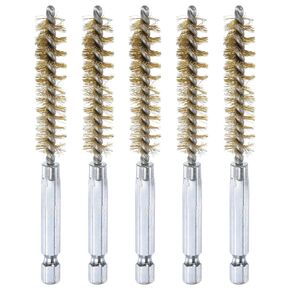 5Pcs Brass Bore Brush 10mm Dia 4" Long Cleaning Twisted Wire Brush with Handle 1/4" Hex Shank for Tubes, Ports, Bearings