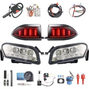 NOKINS for Club Car Tempo LED Light Kit, Golf Cart Deluxe Headlight,Low/High Beam Adjustment,QC3.0 USB Charging,Scanning Turn Signal Tail Light,20A DC Converter