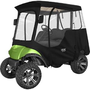 10L0L 2 Passenger Golf Cart Enclosure for Yamaha G14 G16 G22 G29 Drive 2,Waterproof 600D Rain Cover,with Side Mirror Opening,Transparent Tail Light Panel,Foldable Door,Windshield,4-Sided Clear Windows