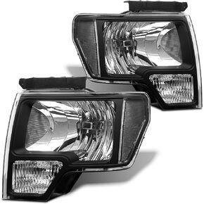 2009 2010 2011 2012 2013 2014 Ford F150 Pickup Headlight Assembly for 09-14 Ford F150 Clear Lens Chrome Housing with Amber Reflector Headlamp Replacement Left and Right Pair
