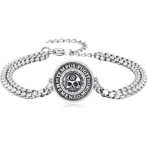 PROESS Memento Mori Bracelet 925 Sterling Silver Skull Bracelet Memento Mori Jewelry Gifts for Women Men for Birthday Father's Day