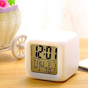 Digital Alarm Clock, Digital Large Display Alarm Clock with Time-Date-Alarm Temperature Snooze, LED Night Glowing Cube Alarm Clock with 7 Color Nightlight for Bedroom, Easy to Set, Battery Powered in Kuwait