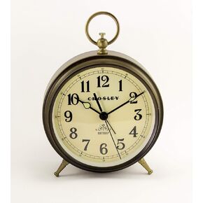 Metal Crosley Vintage Desk and Shelf Alarm Clock, Old Fashioned Retro Style, Quiet Sweep-Non-Ticking, Battery Operated – Simple Settings, Antique Finish (Black)