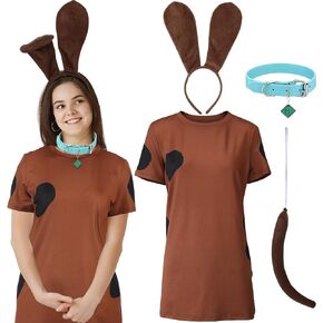 4 Pcs Halloween Dog Costume Set Including Puppy Dog Ears Headband Tail Collar T Shirt for Women Cosplay Party Decoration