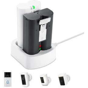 محطة شحن بطارية Wasserstein متوافقة مع كاميرا Ring/جرس الباب الدائري وبطاريات Wyze Battery Cam Pro - شاحن محمول مع قاعدة شحن مزدوجة (البطاريات غير متضمنة)