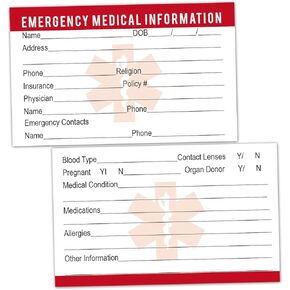 25 Emergency Medical Information ID Cards, Emergency Contact Wallet ID Cards, 3.5" x 2" Round Corner,500 GSM Thick Card Stock.