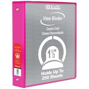 BAZIC 1.5" Fuchsia 3-Ring View Binder w/ 2-Pockets