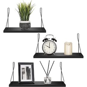 أرفف عائمة من الخشب الغارق، رف معلق على الحائط، منظم تخزين معلق مع أقواس معدنية مثلثة، رف معلق، منظمات جدارية، غرفة المعيشة، مكتب، ديكور المنزل (أسود، 11.8 بوصة) in Kuwait