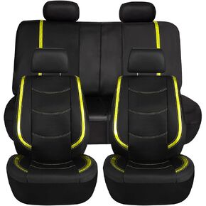 TLH Automotive Blue Car Seat Covers Galaxy13 Metallic Striped Deluxe Leatherette Seat Covers Built-in Pockets Anti-Slip Protection Universal Fit Car Seat Covers for Most Cars, Trucks, SUVs and Vans