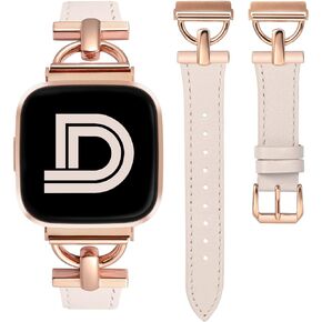 Wearlizer Leather Band Compatible with Fitbit Versa 2 Bands for Women, Dressy Slim Leather Strap Wristband with D-Shape Metal Buckle for Fitbit Versa/Versa 2/Versa Lite/Versa SE Smart Watch
