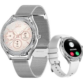 Smart Watches for Women (Answer/Make Call) for Android iOS Phones 1.28" AMOLED Full Touch Bling Women's Smartwatch Fitness Tracker Sleep Monitoring Voice Control Waterproof