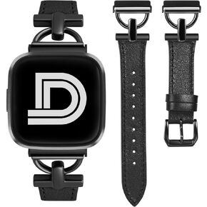 سوار جلدي من Wearlizer متوافق مع سوار Fitbit Versa 2 للنساء، سوار معصم أنيق من الجلد مع إبزيم معدني على شكل D لساعة Fitbit Versa/Versa 2/Versa Lite/Versa SE الذكية