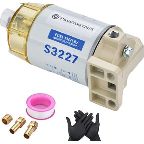 S3227 Fuel Filter Water Separator Assembly fits Marine Outboard Motor Mercury with 3/8" Barb x 1/4" NPT Fittings,Black Gloves,Replaces 320R, 490R-RAC-01,18-7948,9-37882,18-7922,18-7922-1 in Kuwait