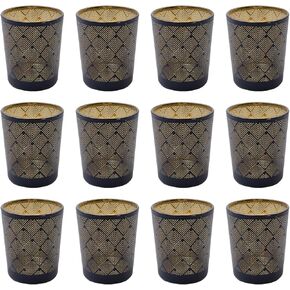 12 قطعة من حاملات الشموع الزجاجية ذات نمط الماس المموج باللون الذهبي الأسود لديكور المنزل، وحاملات شموع Tealight لقطع الطاولة المركزية، وحفلات الزفاف والحفلات in Kuwait