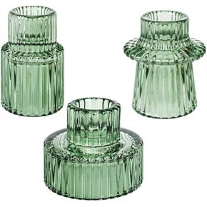 Tapered Glass Candlestick Holders - Tealight Candle Holders for Table Centerpieces, Weddings, and Dinner Parties(Green, 3 PCS)