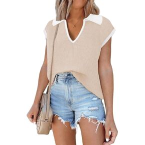Cap Sleeve Sweater Vests for Women 2024 Spring Outfits Crochet Summer Tops Short Sleeve Sweater Shirt Blouse