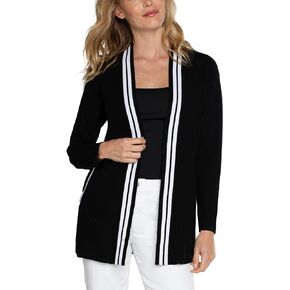 Liverpool Women's Long Line Open Front Cardigan Sweater with Novelty Rib Trim