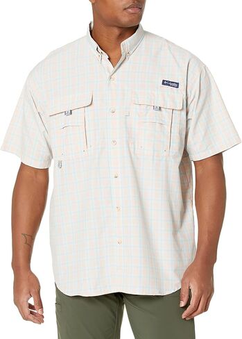 Columbia Men's Super Bahama Short Sleeve Shirt, Light Coral Spectrum Plaid, X-Small in Saudi Arabia
