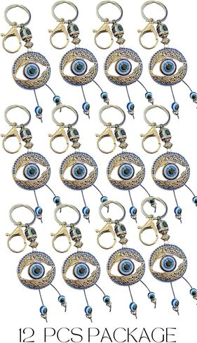 Big Blue Evil Eye with Blue Crystal Keychain Ring - Charm Sign for Protection, Blessing, Harmony and Balance - Home, Bags & Car Rear View Mirror Hanging Accessories in Saudi Arabia