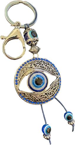 Big Blue Evil Eye with Blue Crystal Keychain Ring - Charm Sign for Protection, Blessing, Harmony and Balance - Home, Bags & Car Rear View Mirror Hanging Accessories in Saudi Arabia