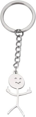 Fuqimanman2020 Stainless Steel Funny Doodle Keychain Middle Finger Akimbo Smiley Stickman Keyring Creative Jewerly Gift in Saudi Arabia