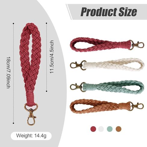 4 قطع سلسلة مفاتيح مكرامية معصم بوهو مصنوعة يدويًا سلسلة مفاتيح سوار منسوج مضفر معقود حلقة مفاتيح حامل معصم للنساء محفظة مفاتيح السيارة in Kuwait