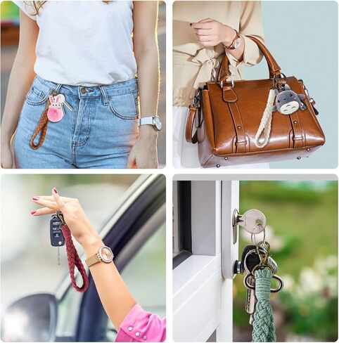 4 قطع سلسلة مفاتيح مكرامية معصم بوهو مصنوعة يدويًا سلسلة مفاتيح سوار منسوج مضفر معقود حلقة مفاتيح حامل معصم للنساء محفظة مفاتيح السيارة in Kuwait