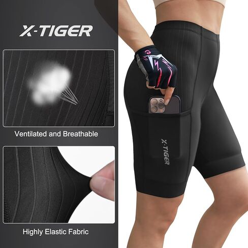 X-TIGER شورت الدراجة للسيدات مع جيوب بسحاب مبطن للمسافات الطويلة لسائقي الدراجات الجبلية وركوب الدراجات شورت UPF50+ in Kuwait