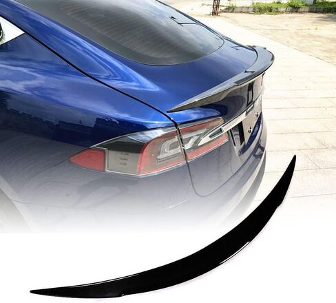 جناح خلفي لصندوق السيارة لسيارة Tesla Model S 2014-2022 جناح ذيل أسود لامع وغطاء صندوق خلفي متوافق مع منفذ المصنع (أسود لامع FRP) in Saudi Arabia