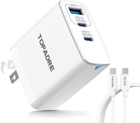 كتلة شاحن USB C بقدرة 65 وات، شاحن حائط 3 منافذ GaN قابل للطي من النوع C، شحن سريع لأجهزة MacBook Pro/Air، iPad Pro/Air، iPhone 15/15 Pro/15 Pro Max، لهاتف Samsung Galaxy S24/S23، أبيض in Kuwait