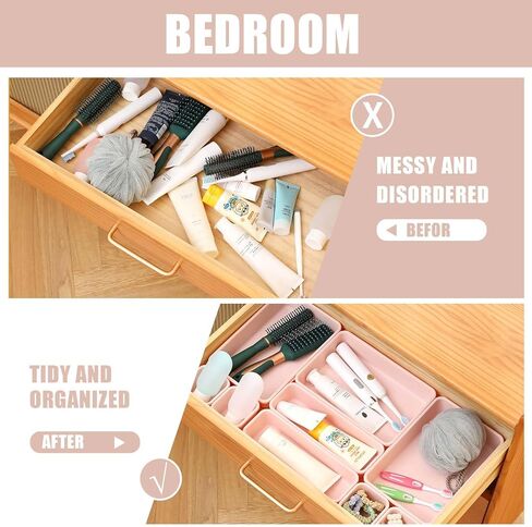 Famhap 9 PCS Plastic Drawer Organizer Set, Desk Drawer Divider Organizer Trays, Vanity Storage Bins for Makeup, Jewelry, Utensils, Gadgets for Kitchen, Bedroom, Bathroom and Office (Dark Green) in Saudi Arabia