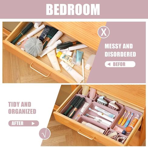 Famhap 9 PCS Plastic Drawer Organizer Set, Desk Drawer Divider Organizer Trays, Vanity Storage Bins for Makeup, Jewelry, Utensils, Gadgets for Kitchen, Bedroom, Bathroom and Office (Dark Green) in Saudi Arabia