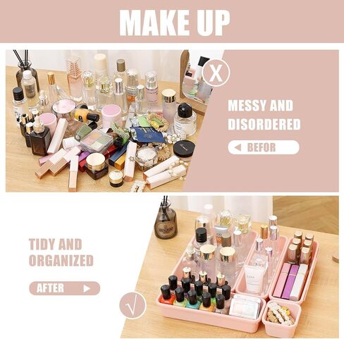 Famhap 9 PCS Plastic Drawer Organizer Set, Desk Drawer Divider Organizer Trays, Vanity Storage Bins for Makeup, Jewelry, Utensils, Gadgets for Kitchen, Bedroom, Bathroom and Office (Dark Green) in Saudi Arabia