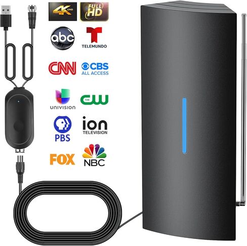 945 Miles Range TV Antenna for Smart TV Indoor, Digital Antenna for TV, TV Antenna Indoor/Outdoor with Adjustable Amplifier Signals Booster, Support 8K 4K 1080P for All TVs in Kuwait