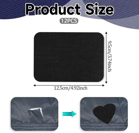 12 Pcs Iron-on Patches Premium Quality Fabric Iron-on Patches Denim Jean Patches Iron On Inside Fabric Patches for Clothes Cotton Black Repair Decorating Kit(4.9x3.7inch Black) in Saudi Arabia