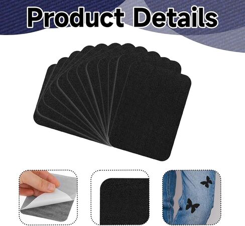 12 Pcs Iron-on Patches Premium Quality Fabric Iron-on Patches Denim Jean Patches Iron On Inside Fabric Patches for Clothes Cotton Black Repair Decorating Kit(4.9x3.7inch Black) in Saudi Arabia