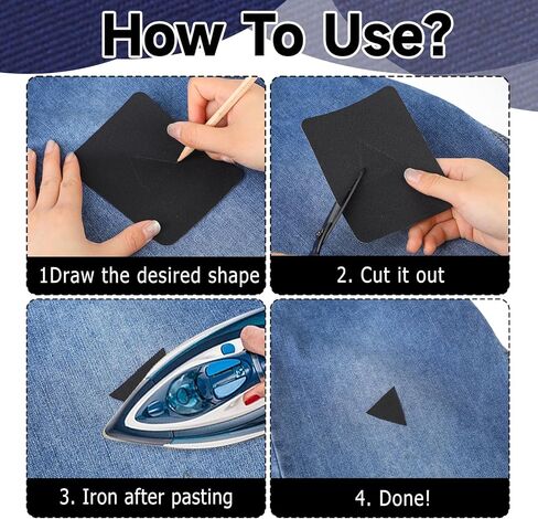 12 Pcs Iron-on Patches Premium Quality Fabric Iron-on Patches Denim Jean Patches Iron On Inside Fabric Patches for Clothes Cotton Black Repair Decorating Kit(4.9x3.7inch Black) in Saudi Arabia