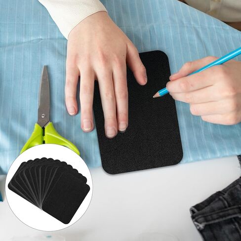 12 Pcs Iron-on Patches Premium Quality Fabric Iron-on Patches Denim Jean Patches Iron On Inside Fabric Patches for Clothes Cotton Black Repair Decorating Kit(4.9x3.7inch Black) in Saudi Arabia