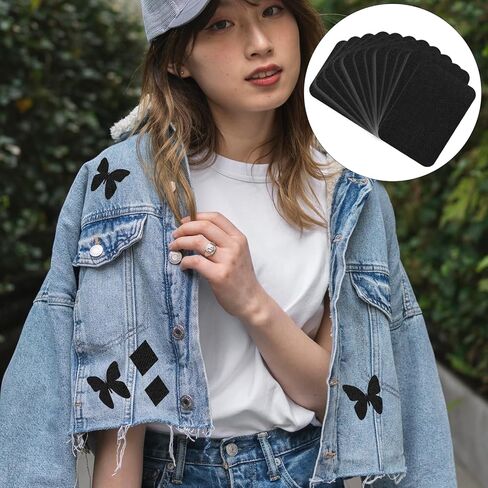 12 Pcs Iron-on Patches Premium Quality Fabric Iron-on Patches Denim Jean Patches Iron On Inside Fabric Patches for Clothes Cotton Black Repair Decorating Kit(4.9x3.7inch Black) in Saudi Arabia