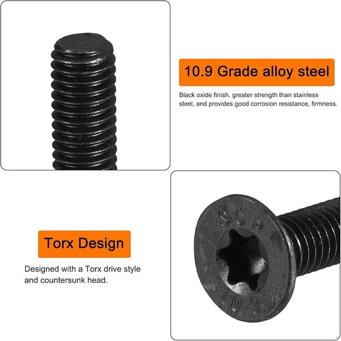 uxcell M4-0.7x12mm Flat Head Torx Anti Theft Machine Screws, 20Pcs 10.9 Grade Alloy Steel, Torx Drive, Countersunk Head, Full Thread, Black Oxide Finish in Saudi Arabia