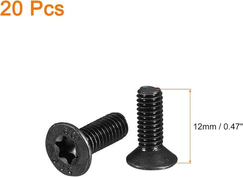 uxcell M4-0.7x12mm Flat Head Torx Anti Theft Machine Screws, 20Pcs 10.9 Grade Alloy Steel, Torx Drive, Countersunk Head, Full Thread, Black Oxide Finish in Saudi Arabia