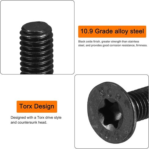 uxcell M4-0.7x12mm Flat Head Torx Anti Theft Machine Screws, 20Pcs 10.9 Grade Alloy Steel, Torx Drive, Countersunk Head, Full Thread, Black Oxide Finish in Saudi Arabia