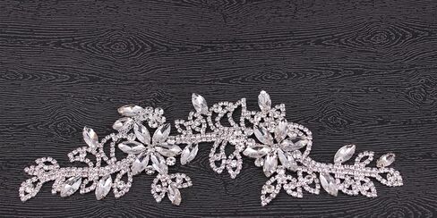 1 Pair Symmetrical Rhinestone Applique Patch 100% Handmade Sew On Flower AB Crystal Applique for Sewing Clothes Wedding Bridal Dress Jewelry Decorative (2PCS Silver) in Saudi Arabia