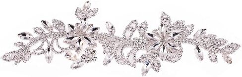 1 Pair Symmetrical Rhinestone Applique Patch 100% Handmade Sew On Flower AB Crystal Applique for Sewing Clothes Wedding Bridal Dress Jewelry Decorative (2PCS Silver) in Saudi Arabia
