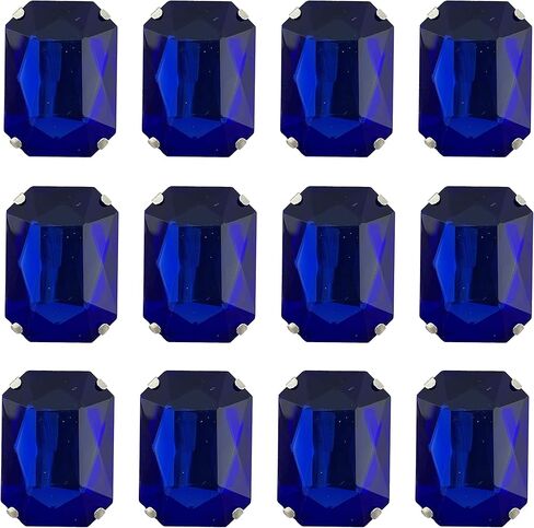 AEAAOA 12 قطعة خياطة على حجر الراين مستطيل زجاج كريستال حجر الراين خياطة مخلب الأحجار الكريمة خياطة على الماس مع فتحة شوكية مطلية بالفضة مخلب مسطح للحرف اليدوية والملابس (18 × 25 مم، أسود) in Kuwait