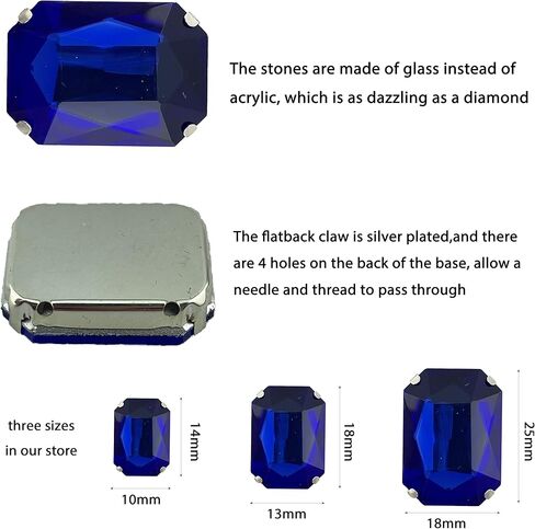 AEAAOA 12 قطعة خياطة على حجر الراين مستطيل زجاج كريستال حجر الراين خياطة مخلب الأحجار الكريمة خياطة على الماس مع فتحة شوكية مطلية بالفضة مخلب مسطح للحرف اليدوية والملابس (18 × 25 مم، أسود) in Kuwait