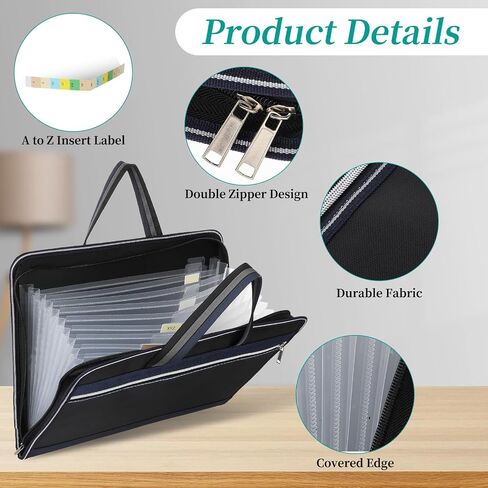 Accordion File Organizer with Handle, Portable File Folder A4 Letter Size Important Document Organizer Black Paper Organizer Folder School Office Supplies for Classroom Office Travel in Saudi Arabia